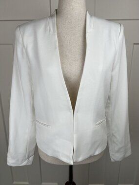 FRNCH Paris Blazer Jacket White L NWT Open Front Hook Minimalist Chic